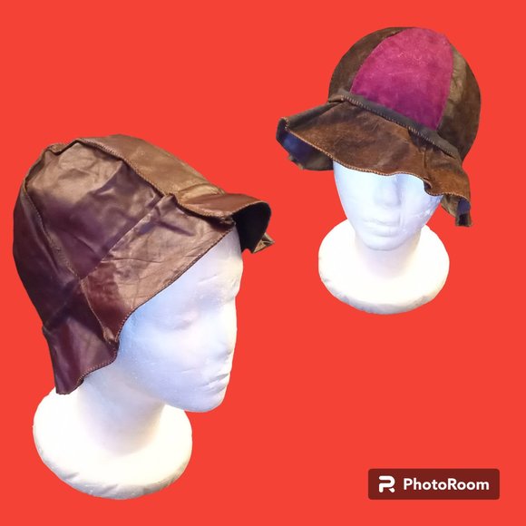 Vintage 60\'s REVERSIBLE Leather / Suede Handmade Bucket Hat main image 5